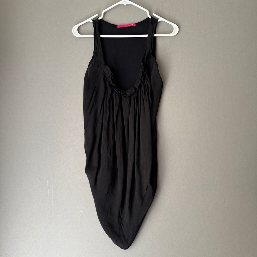 Pinkyotto Cotton Boho Relaxed Witchy Lagenlook Draped Ruffle Tunic OS Black